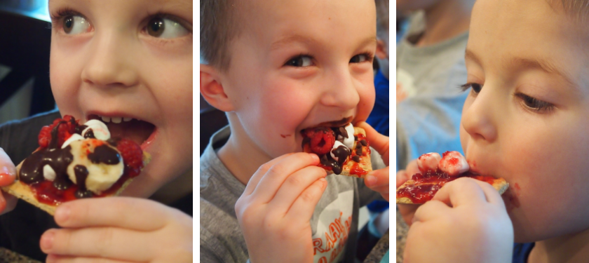 Happy kids eating their Fruit & More S'mores creations.