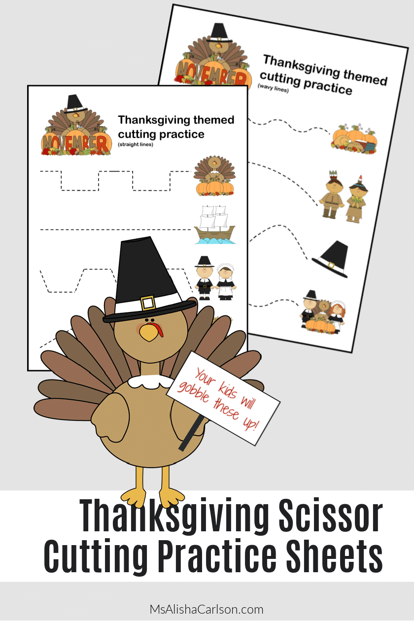 Pinnable image for Thanksgiving Scisscor Cutting Sheets