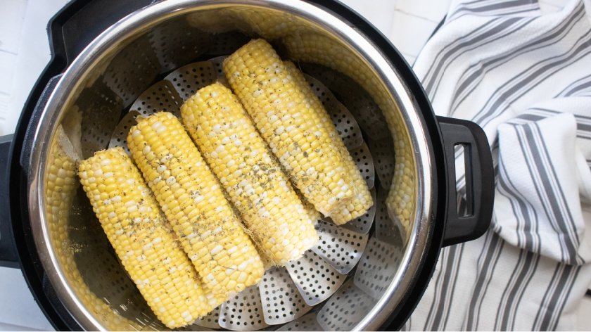 Sweet corn on the cob in process pciture.